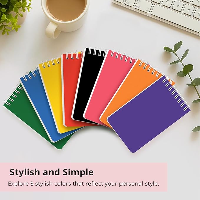 Taja Pocket Small Notebook 3" x 5", Set of 8 Mini Little Spiral Notebook, Nursing Notepad, Perfect for Work, School, Office, Nurse, Travel - Bright