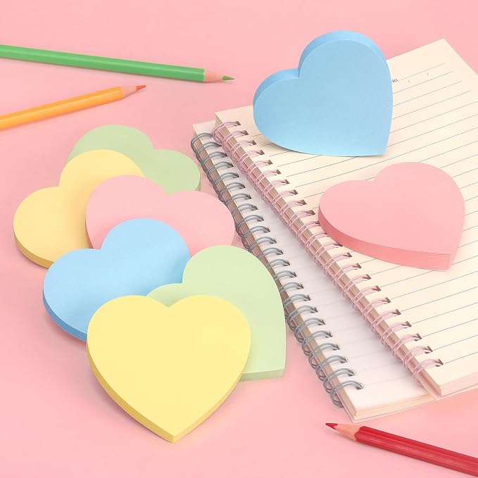 SIMONA Heart Shape Sticky Notes 4 Paste Colors 8 Pads, 600 Sheets | Cute Heart Self-Sticky Note Pads, Candy Colors Sticky Notes for Office, School, Family
