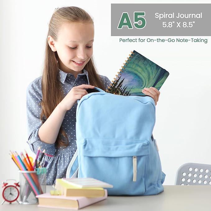 CICPAP Lined Spiral Journal Notebook, A5 College Ruled Notebook for Journaling, Note-Taking, and Daily Planning, Durable Hardcover with an Elegant Design, Aurora