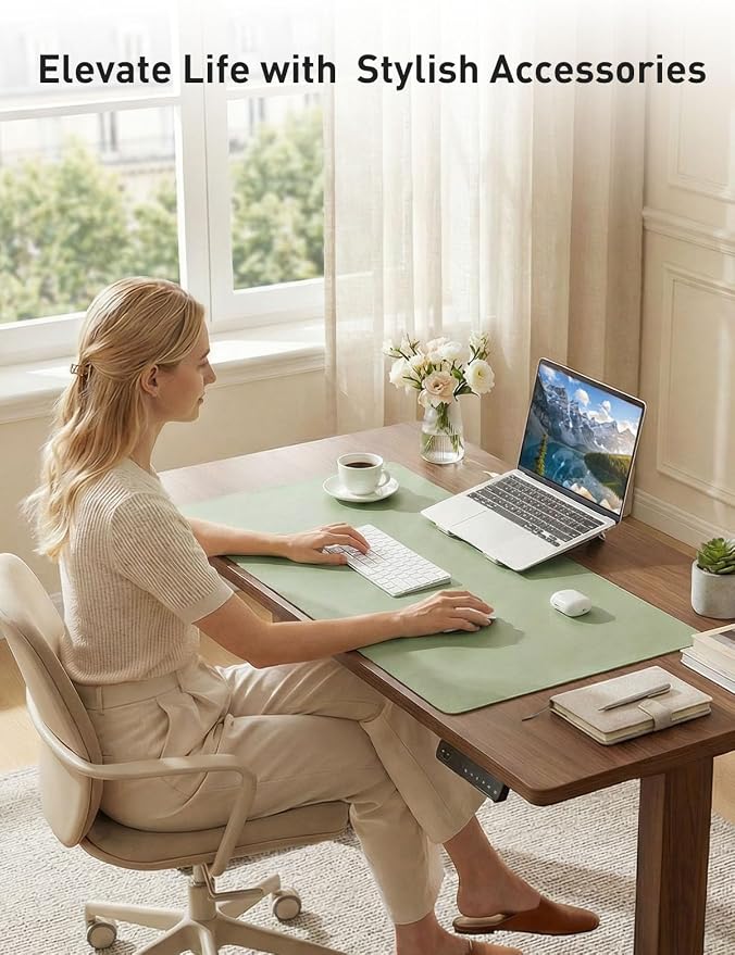 Aothia Faux Leather Desk Mat - Non-Slip PU Leather Desk Blotter, Waterproof Writing Surface, Large Desk Pad for Office & Home (Grass Green, 55" x 24")