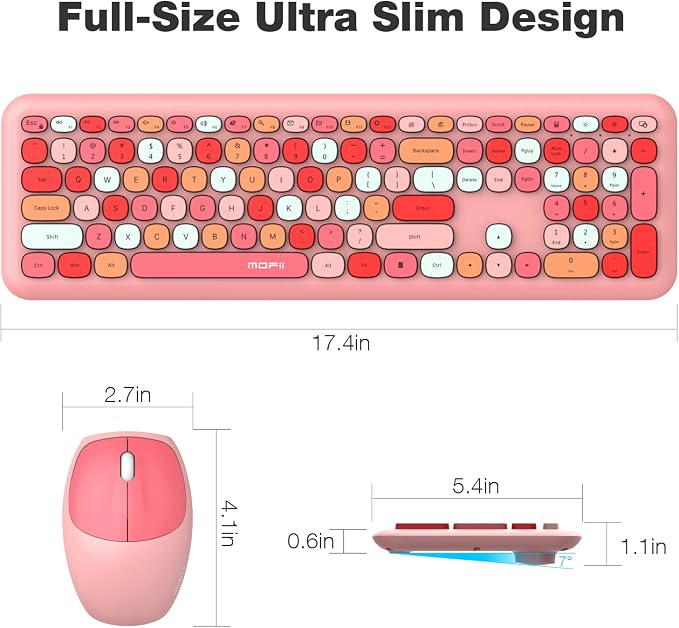 MOFII Wireless Keyboard and Mouse Combo Silent, Slim Compact 2.4G USB Full Size , Cute 110 Keys Keyboard for PC, Notebook, MacBook, Tablet, Laptop, Windows System