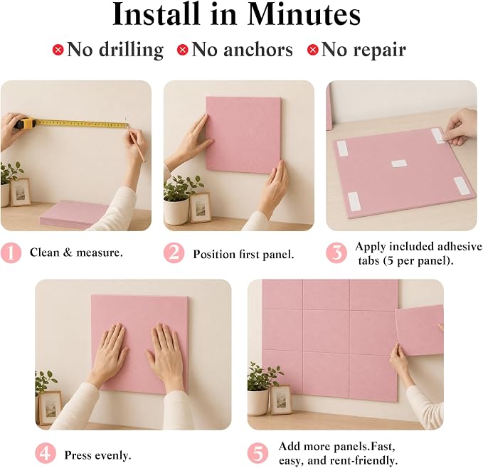 36" x 24" Decorative Bulletin Boards, Large Cork Board Alternative | 30 Pushpins,30 Adhesive Tabs, Solid-Tile 6-Pack Felt Wall Tiles, Cork Boards for Office Push Pin Board Felt Board, Coral Pink | 30 Pushpins,30 Adhesive Tabs, Solid-Tile 6-Pack Felt Wa...
