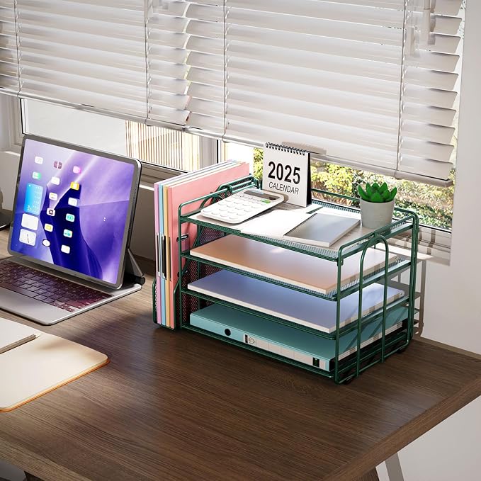 gianotter 4-Tier Paper Organizer With Magazine Holder | Desk Organizers and Accessories, File Organizer for Office Supplies Storag (Green, 4-Tier)