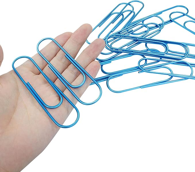 4 Inch Jumbo Paper Clips, Blue, 15Pcs | Coated Large Reusable Big Paperclips for Office, School, Home Document Organizing