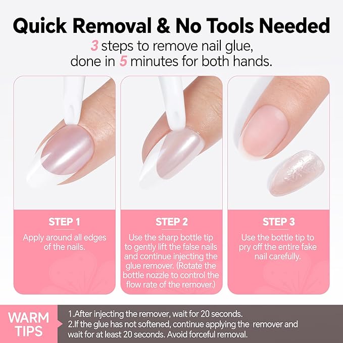 Luckyfairy Nail Glue Remover Pen 10ml*2Pcs | Tool-Free Press on Nail Glue Remover, Easy Removal Fasle Fake Nails Tips Design, Non Acetone Gentle Formula
