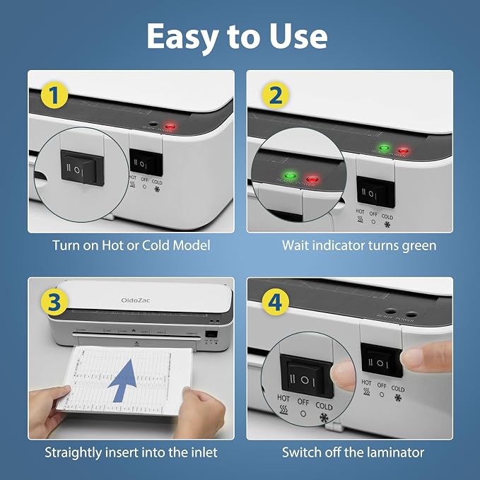 Laminator Machine, 11 in 1 Laminating Never Jam Technology with 36 Laminating Sheets, 9 Inch Thermal Laminator A4 Laminating Machine Hot & Cold with Paper Trimmer for Home Office School