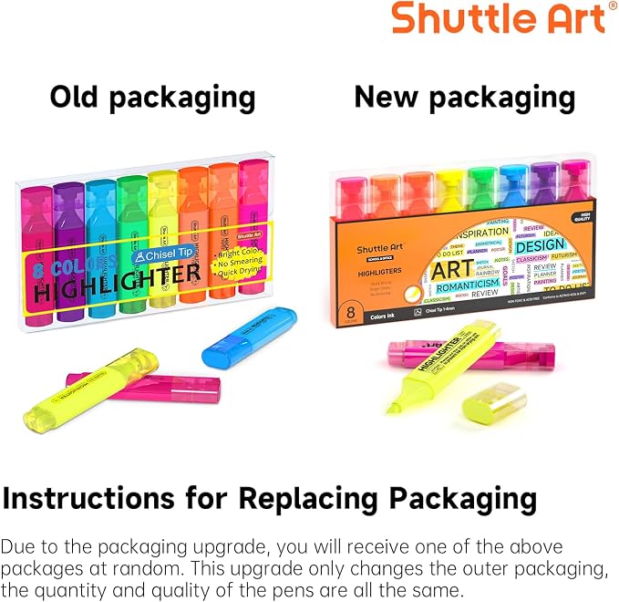 Shuttle Art 8 Assorted Colors Highlighters, Chisel Tip Dry-Quickly Non-Toxic Highlighter Markers for Adults Teachers Students Highlighting on Home School Office