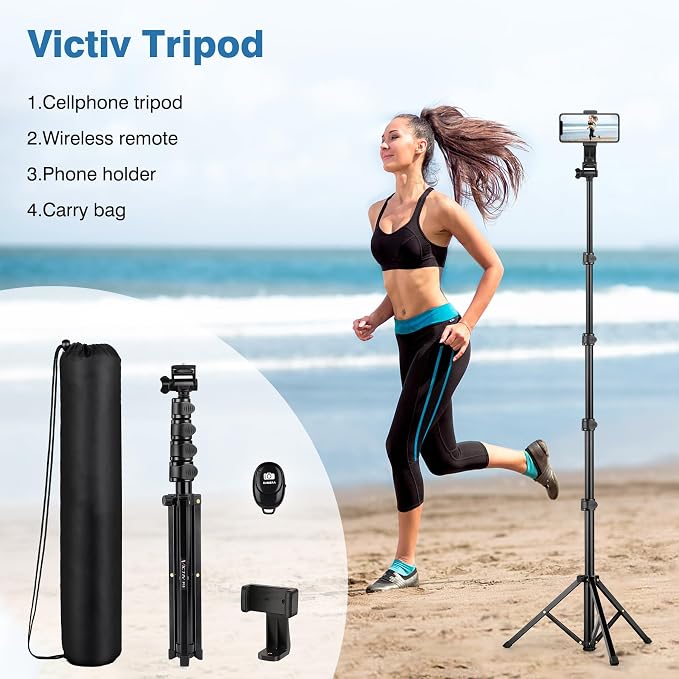 70" Phone Tripod with Remote & Holder, Portable Cell Phone Stand | Selfie Stick for Video Recording, Compatible with iPhone 14/13 Pro Max/Android/Camera