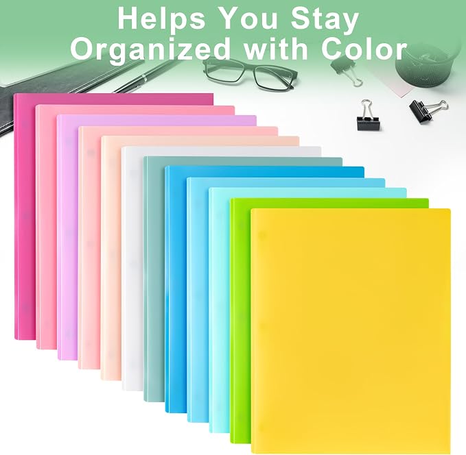 Folders with Pockets and Prong with Fasteners (6 Pack, Purple Pink) | Durable Plastic Pocket Folders with Prongs,Tear Resistant,2 Pocket 3 Prong Folders for Schoolwork & Office,Letter Size