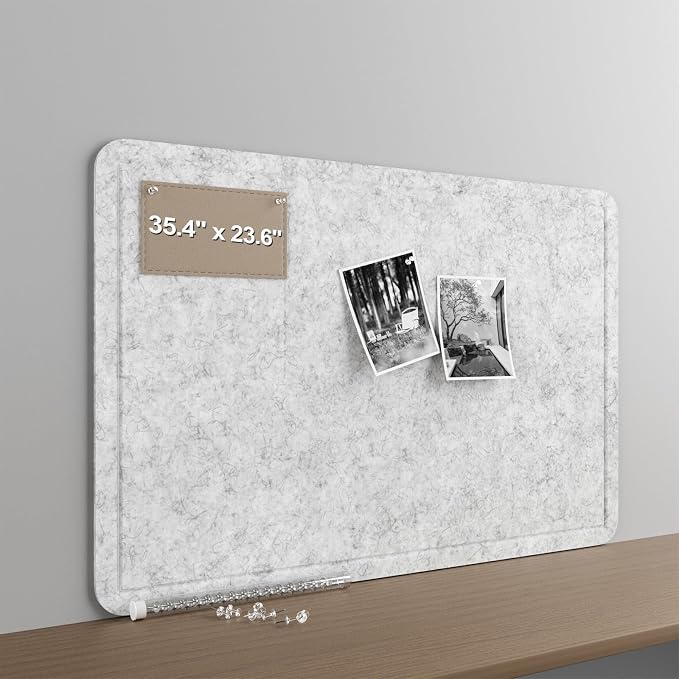 Felt Bulletin Board for Wall 36" x 24" Unfolded Size, Frameless Felt Pin Board, Soft Cork Board Alternative for Office, Home Planning, Notes, Photos & Wall Decor, Foldable Shipping, Easy Install