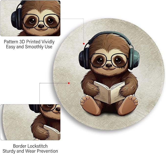 Immaturus Cute Sloth Mouse Pad, Small Mousepad for Desk Gaming Work Office | 8.6" x 8.6", Mini Travel, Home Decor Desk Accessories, Round, Non-Slip Base, for Wireless Mouse Laptop Computer, Mouse Mat
