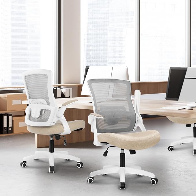 NEO CHAIR Office Desk Chair High Back Mesh Chair Adjustable Lumbar, Beige | Ergonomic High-Back Design with Breathable Mesh, Flip-Up Armrests, Comfortable Support for Home office or Computer Work