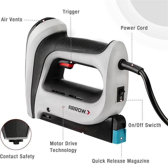 Arrow Electric Staple Gun Kit with 3750 Pieces T50 Staples, T50ACD | Corded Stapler with 3750 Pieces T50 1/4", 3/8", 1/2" Staples, for Upholstery Professional and DIY Projects