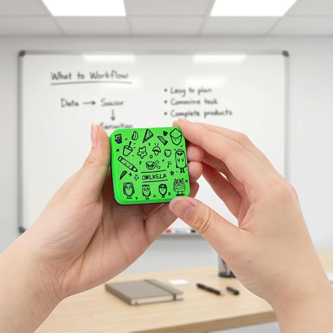 OWLKELA 30 Pcs Dry Erase Erasers, Green | Magnetic Whiteboard Eraser, Mini Cleaning Pads, Ideal for Classroom, Office and Home