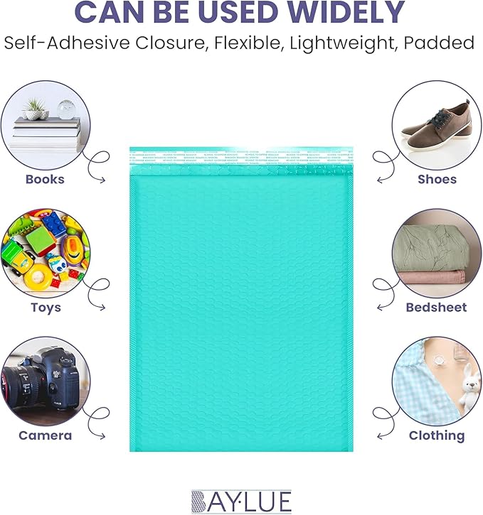 Teal Bubble Mailers 12x15, Self Seal Poly Padded Envelopes, 100 Pack Bulk | Holds Clothing & Bulk Items, No Tape Needed, Cushioned Protection, Water-Resistant Poly, For Small Business Shipping