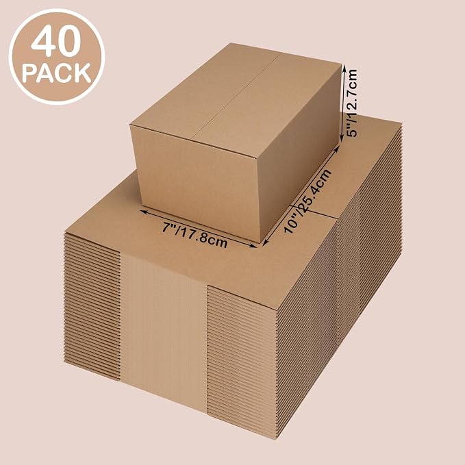 EdenseeLake 40 Pack 10x7x5 inches Shipping Boxes Small Cardboard Boxes for Packing, Moving, Mailing, Brown