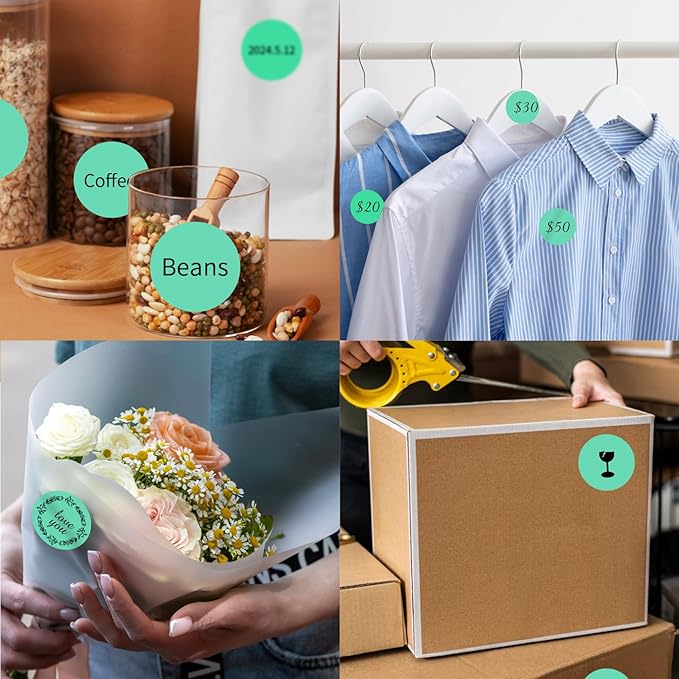 starboling Thermal Labels,2 Inch Cyan Round Thermal Printer Stickers,Self-Adhesive Round Direct Thermal Labels,Thermal Stickers for DIY Logo Design,Name Tag (500/Roll)