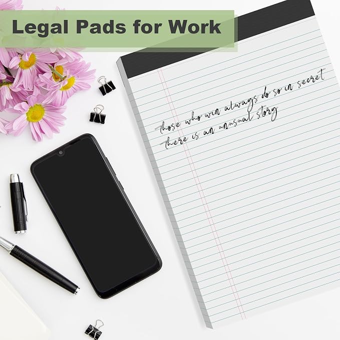 6 Pack Legal Pads 8.5 x 11, White, College Ruled, 30 Sheets Each Legal Pads | Heavyweight Paper, Ink Bleed Resistant, Smooth Writing Durable Cardboard Back, Easy Tear-Off, White Paper,Everyday Writing
