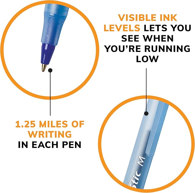 BIC Round Stic Xtra Life Blue Ballpoint Pens, 10-Count Pack, 1.0mm | Medium Point (1.0mm) for Smooth Writing | Flexible Round Barrel Design | No. 1 Selling Ballpoint Pens