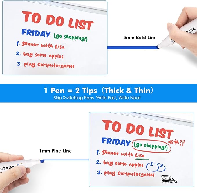 maxtek Low Odor Dry Erase Markers Chisel Tip, 12 Count | Whiteboard Markers Set, 1 Magnetic Eraser