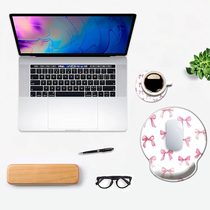 Ergonomic Mouse Pad with Wrist Support,Mouse Pad with Wrist Rest,Relieve Wrist Pain Mousepad Non-Slip Rubber Base,Mouse Pads for Desk,Computers,Laptop,Office,Home,Accessories Cute Pink Bow