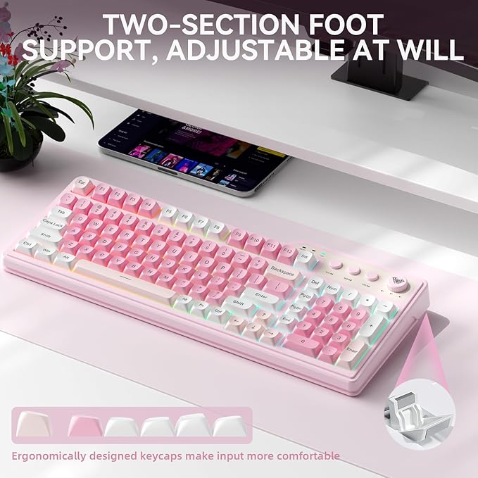 Aula F3099 Wireless Gaming Computer Keyboard with Number Pad & Knob | Pink Membrane Keyboard, 99 Keys Cute Creamy Keyboard with Number Pad,RGB Backlit Gaming Keyboard, Quiet Keyboards for Office