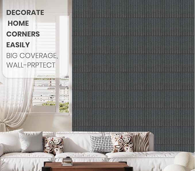 48" x 36" Large Felt Bulletin Board, Eight-Stripe Dark Gray | 12 Pack Cork Board Alternative with 30 pushpins, 60 Safe Adhesive Tabs, Pin Boards for Wall Decor, Home, Office, Classroom
