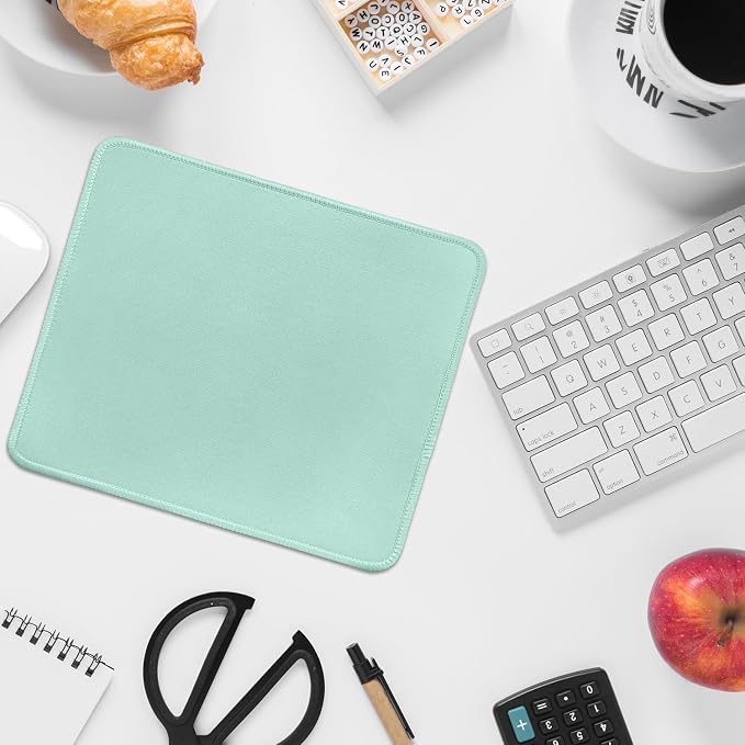 FROGIGO Mouse Pad with Stitched Edges - Solid Color Mousepad for Women, 9.25 x 7.75 inch Washable Square Desk Pad, Non-Slip Rubber Base, Office Home Laptop Accessories - Baby Blue