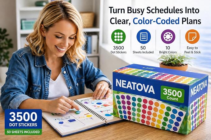 3500 PCS Colored Dot Stickers, 3/4 Inch Round Color Coding Labels, Circle Stickers for Classroom, Office, Organization, Teachers, Kids, Price Labels & Crafts