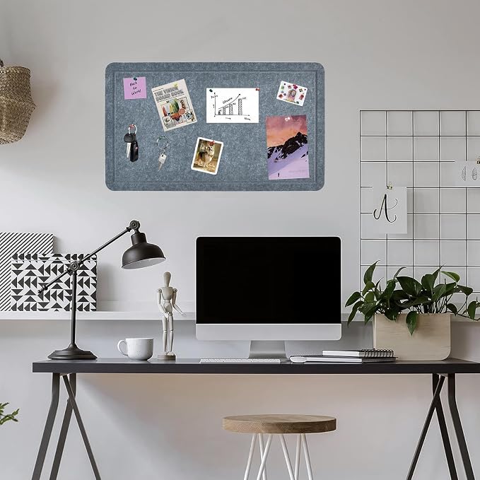 Vuzvuv 28"x16" Deep Grey Large Vision Cork Bulletin Board for Wall Office | Compact Soft Felt Pin Board, 28x16in Large Size, Multi-Color, Home/Office Use, Full Kit with Pins, Strong Adhesive