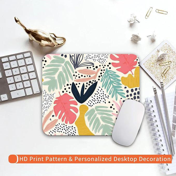 Square Mouse Pad Tropical Plants, Personalized Premium-Textured Custom Mouse Mat Design, Washable Mousepad Cloth, Non-Slip Rubber Base Computer Mouse Pads for Wireless Mouse