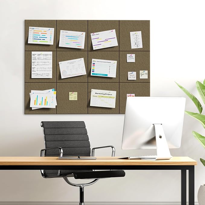 MaxGear Felt Bulletin Board 36" x 24", Espresso Felt Wall Tiles Push Pins | Cork Board For Walls Alternative, 6 Pack 11.8" x 11.8" Wall Panels, Pin Board Custom Layout Design, Office Decor Home Decor