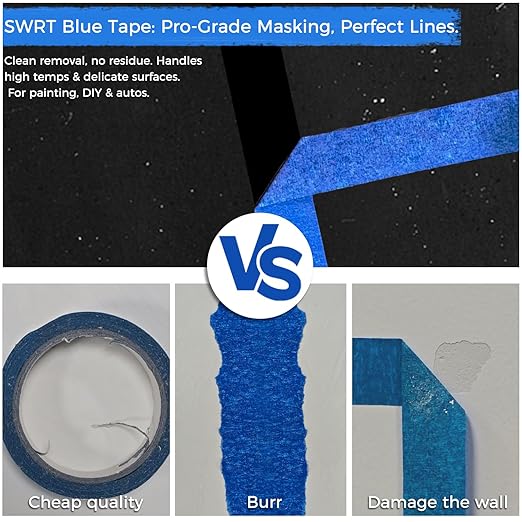 SWRT Blue Painters Tape 1 Inch Wide, 4 Rolls x 55 Yards (220 Yards Total) – Clean Removal Painters Tape for Sharp Paint Lines, Multi-Surface Masking Tape for Walls, Trim & Home Painting Projects
