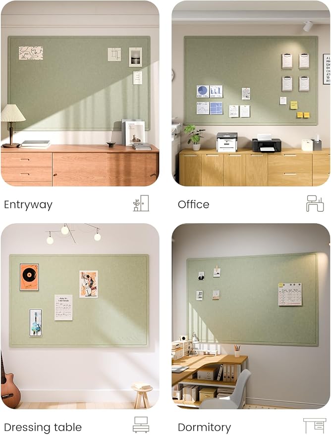 Fluxynara 70.8" x 47.2" Large Bulletin Board, Sage | Cork Board Alternative with 48 Removable Adhesive Tabs, Foldable Felt Pin Board for Home, Office, Classroom & Dorm