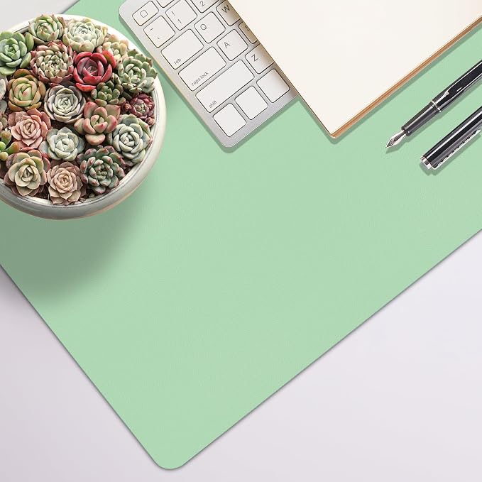 Leather Desk Pad Mat, Green Desk Mat, 23.6" x 13.7" | Non-slip and Waterproof Computer Mat, Desk Protector for Office/Home, Desk Accessories
