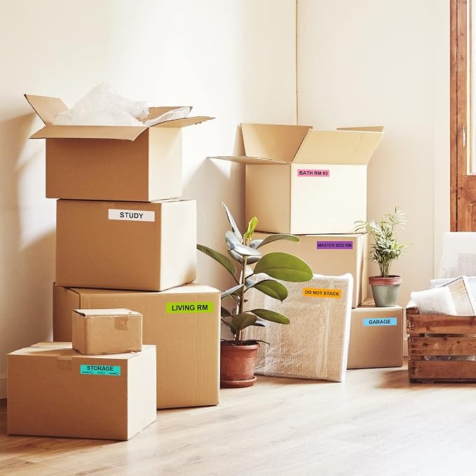 24-Roll 1440 PCS Moving Label for Box, 1×4.5 Color-Coded Sticker | 24-Pre-Printed Stickers, with Heavy/Fragile/2 Blank Customizable Labels, For Moving/Packing/Organizing, Avoid Rough Surfaces