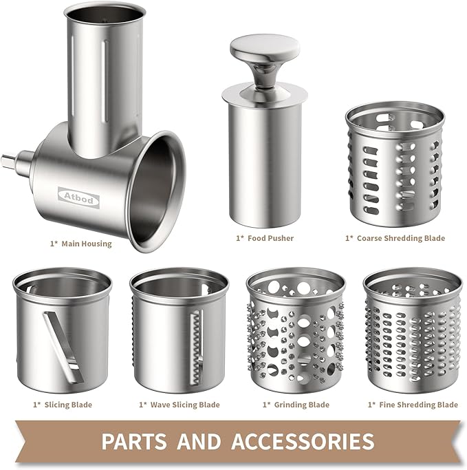 Stainless Steel Slicer Shredder Attachment for KitchenAid Stand Mixer, Cheese Grater Attachment for KitchenAid with 5 Blades, Dishwasher Safe