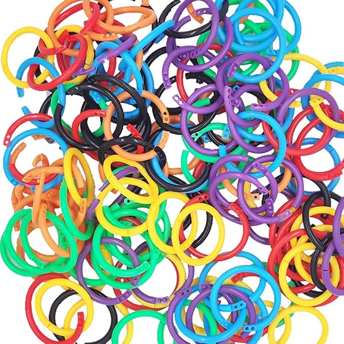 Plastic Binder Rings 1 Inch, Flexible Loose Leaf Book Rings, Colorful Keychain Clips for Index Cards, Scrapbooks, Word Cards and Documents (140 Pack)