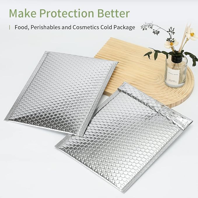 Thermal Bubble Mailer 8 x 11 Inch, Self Seal Cool Bubble Mailers 25 Pack,Insulated Bubble Mailers for Cold Shipping,Foil Mailing Envelopes,Silver Insulated Shipping Bags for Food,Cosmetics