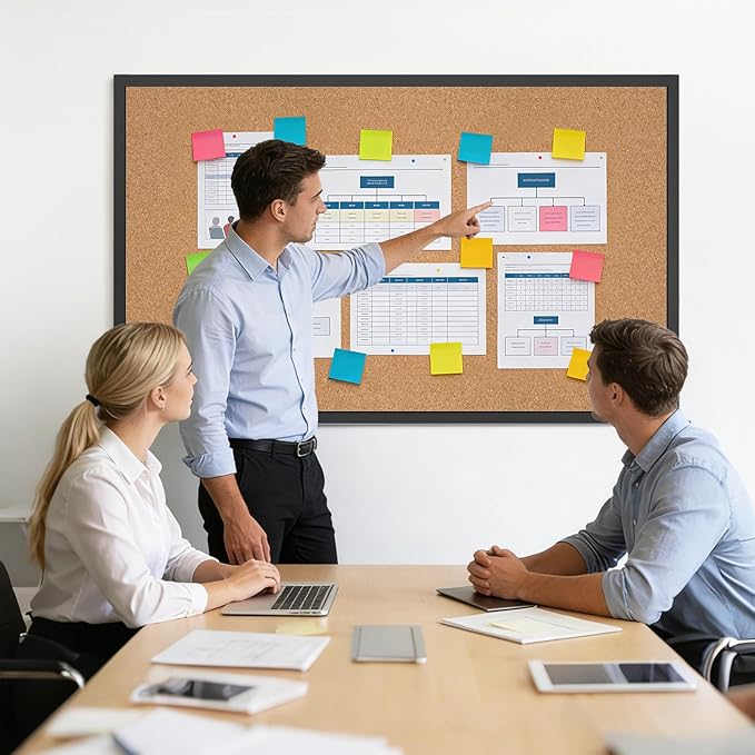 Cork Board Bulletin Board with Black Wood Frame, 32 x 48 Large Corkboard Pin Board for Wall,Office,Home and School