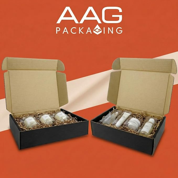 Corrugated Shipping Box Mailers, Kraft Brown, Triple-Layer Board Secure Slot Closure (Black, 9"x6.5"x2" / Set of 20)