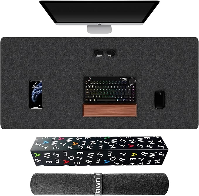 DAWNTREES Large Felt Desk Mat,39.4''x19.69'' Full Keyboard and Mouse Pad | Non-Slip Computer Desk Mat for Home and Office,100x50CM Felt Desk Pad Protector (Dark Gray)
