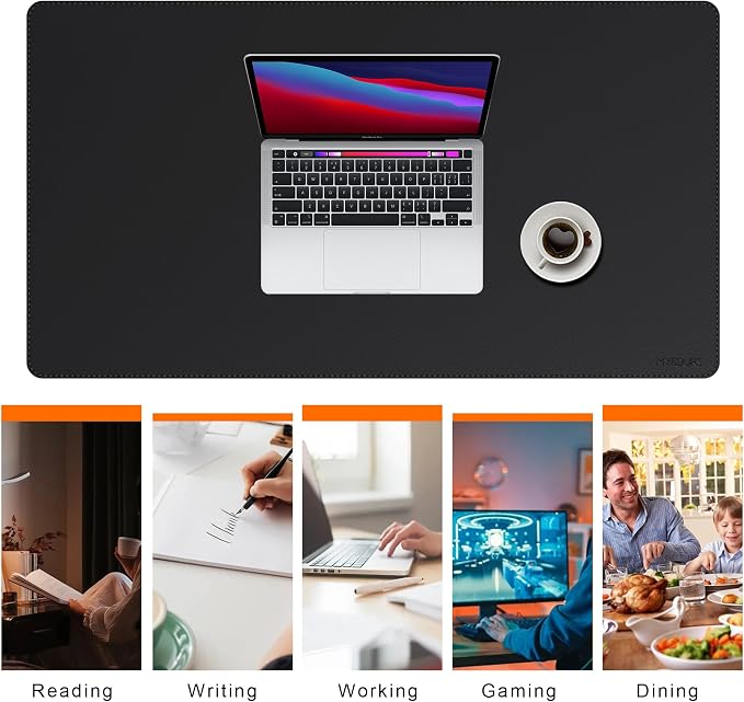Mydours 43" x 24" XXL Large Desk Mat, PU Leather Full Desk Mouse Pad, Black | Extended PU Leather Surfaces Desk Pad for Home Office - Gaming Mouse Pad for Keyboard Laptop Computer