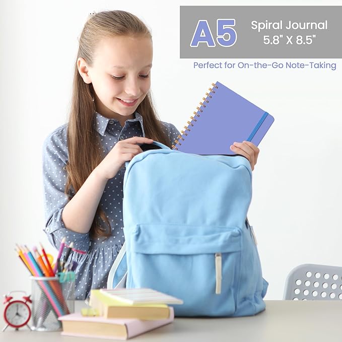 Lined Spiral Journal Notebook, A5 College Ruled Notebook for Journaling, Note-Taking, and Daily Planning, Durable Hardcover with an Elegant Design, Periwinkle