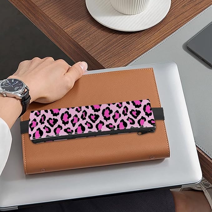 4 Pack Elastic Pen Holder for Notebook, Prints Pen Pouch with Elastic Band and Zipper, Leather Pen Holder for Planners, Journals, Book