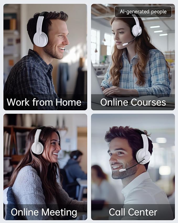AOC Wireless Headset with Mic for Work, AI Noise Cancelling, Bluetooth | AI Noise Cancelling Mic, Bluetooth 5.3, USB-A/C Dongle Included, Mic Mute, Compatible with PC, Laptop & iPhone