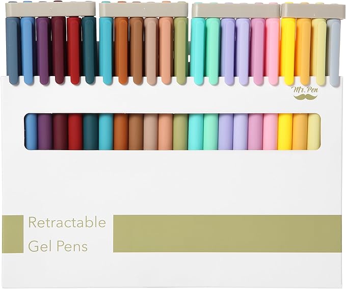Mr. Pen- Retractable Gel Pens, 22 Pack, Vintage Ink, Fine Point 0.7mm | Fast Dry, Smooth Writing, Cute Pens for Drawing, Writing Planner and School Supplies