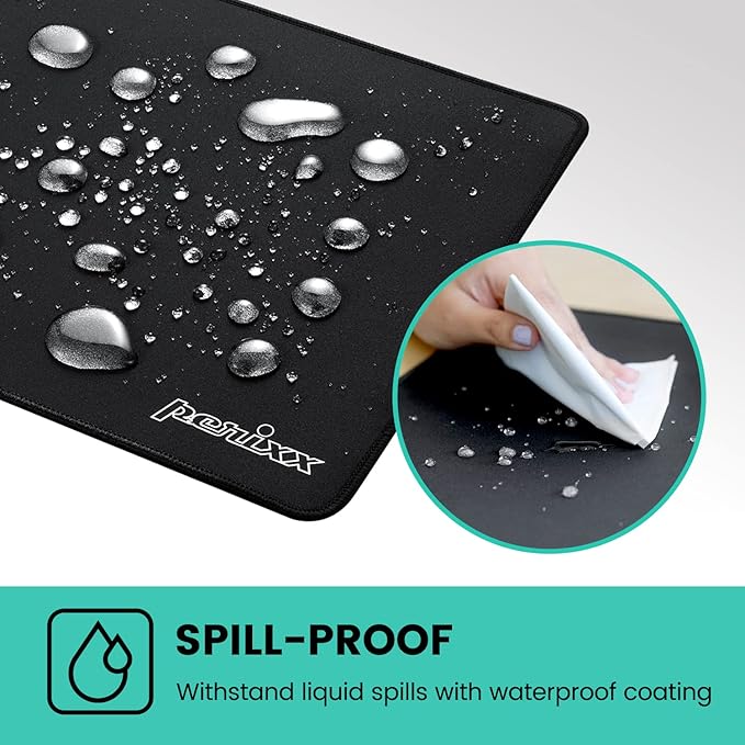 Perixx DX-1000L Waterproof Gaming Mouse Pad with Stitched Edge - Non-Slip Rubber Base Design for Laptop or Desktop Computer - L Size 12.60x10.60x0.08 Inches