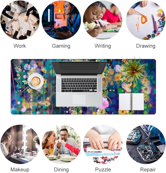 QiyI PU Leather Large Mouse Pad, Office Decor, 31.5" x 11.8", Ivy Flowers | Desk Décor Accessories, Extended Size, Waterproof & Easy to Clean, Smooth Surface, Non Slip Desk Organization