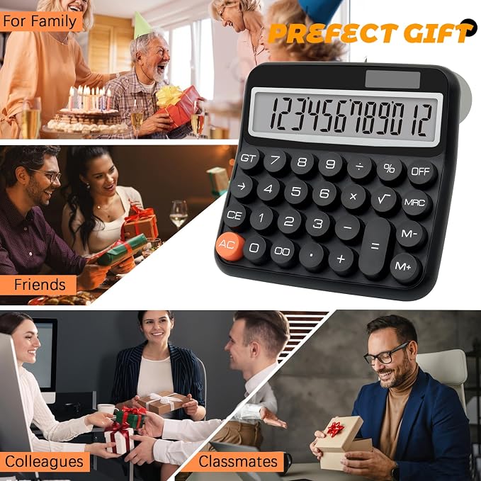 Black Calculator, Big Button Calculator with Large LCD Display | Black Calculators Desktop for Offices, Solar Calculator Powered by two Modes